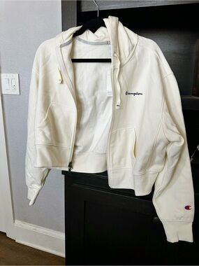 Champion Cream Full-Zip Bomber Hoodie